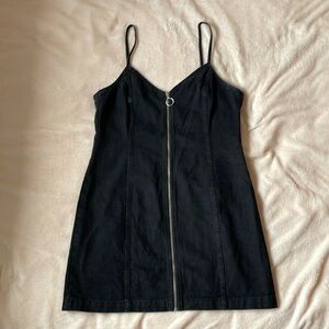 Topshop Black Jean Zipper Dress 12 Womens